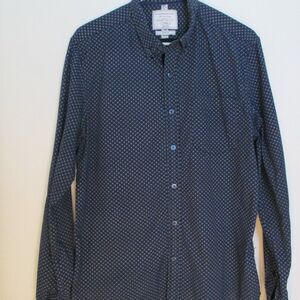Traveller's Collection On the Road Men's Blue Print Slim Fit Button Down Size L